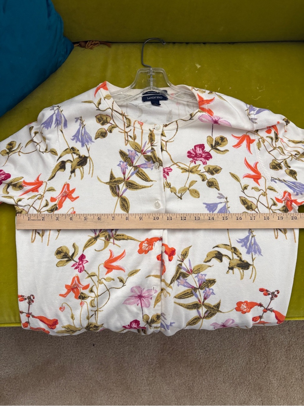 LANDS' END Cream Floral Button-Front Women's Sweater - Picture 3 of 5